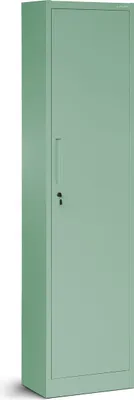 Produktbild von Jan Nowak Aktenschrank Stahlblech, Pastellgrün, 185x45x40 cm, mit 4 verstellbaren Fachböden (ca. 50 kg Tragkraft/Boden), verstärkte Flügeltüren mit Pulverbeschichtung, Schubstangenverschluss (Drehgriff, 2 Schlüssel), 0,6 mm Blechstärke, ca. 110° Öffnungswinkel