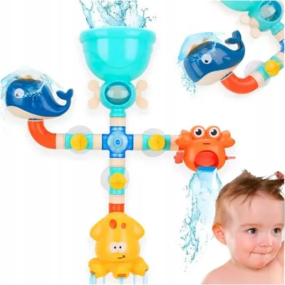 Produktbild von Badespielzeug Wasserfall mit Wasserhahn, 11-teiliges Badewannenspielzeug mit Saugnäpfen und Meerestieren, ab 3 Jahren