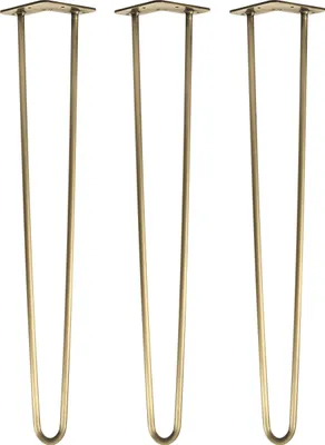 Immagine prodotto di Natural Goods Berlin Gambe HAIRPIN, gambe a forcina, gambe per mobili, gambe per tavoli, oro antico, 71 cm, 2 montanti, 3 pezzi