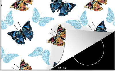 Produktbild von KitchenYeah© Herdabdeckplatte Schmetterling - Insekten - Muster - Sommer , 81x52cm, Küche Deko, Glaskeramikkochfeld Herdabdeckung, Abdeckplatte fùr Kochfeld