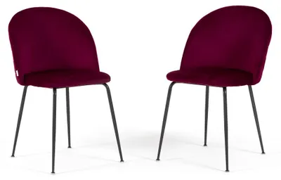 Immagine prodotto di Set di 2 sedie in velluto per interni, imbottite, con gambe in metallo, dal design elegante per cucine, bar e ristoranti - Sara – Bordeaux/Grigio