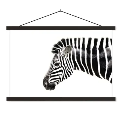 Produktbild von MuchoWow® Textilposter Zebra - Tiere - Weiß 60x40 cm mit schwarzem Rahmen - Hölzernes