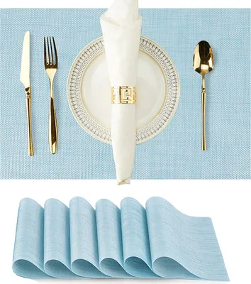 Produktbild von INF 6er Set Tischsets, 30x45 cm, gemischte Farben Blau + Weiß