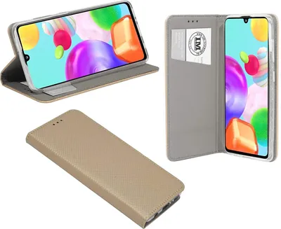 Produktbild von cofi1453 Buch Tasche "Smart" kompatibel mit SAMSUNG GALAXY A41 ( A415F ) Handy Hülle Etui Brieftasche Schutzhülle mit Standfunktion, Kartenfach Gold