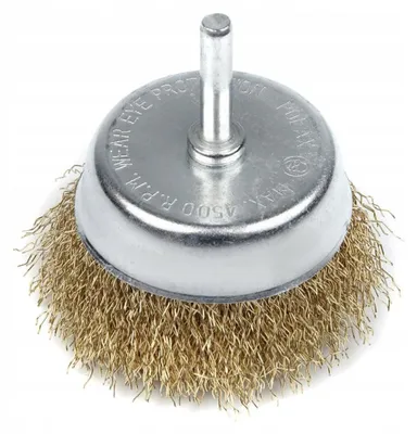Zdjęcie produktu dla Szczotka czołowa z trzpieniem do wiertarki 1/4" 75mm (drut falisty)