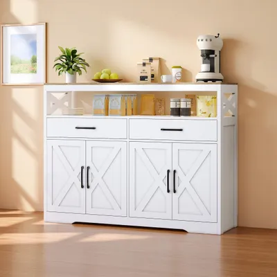 Produktbild von INONEFT Sideboard mit 2 schubladen und 2 Türen, Küchenschrank mit Verstellbare Einlegeboden, Buffetschrank mit Offener Stauraum, 140x40x105 cm, Weiß