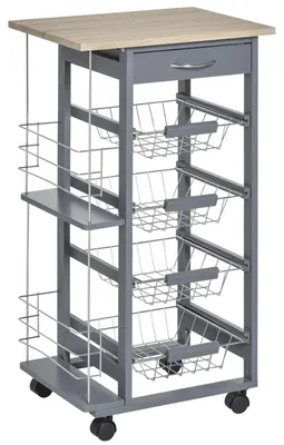 Immagine prodotto di Carrello da Cucina 47x37x83 cm 1 Cassetto 4 Cestelli Ripiani Portaspezie Grigio
