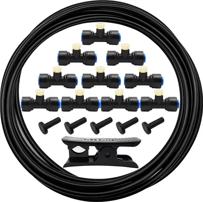 Produktbild von Kühlwasserdüse - 5 Meter Schlauch, 10 Sprühköpfe, 10 Sprühkörper und 5 Endstücke (schwarz)