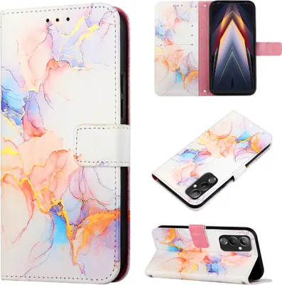 Produktbild von Tecno Pova 4 Hülle, Marmor Motiv Kunstleder Tasche Wallet Kartenfächer mit Standfunktion Klapp Schutzhülle für Tecno Pova 4 Bunt