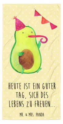 Produktbild von Mr. & Mrs. Panda Handtuch Avocado Party - Gelb Pastell - Geschenk, Großes, Happy Birthday, Strandlaken, Strandtuch, Geburtstag, Badehandtuch, Feier, Badelaken