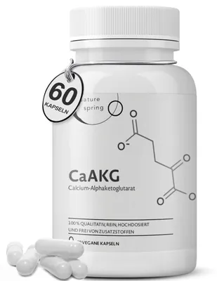 Zdjęcie produktu dla Nature spring® CaAKG | Alfaketoglutaran wapnia | Przetestowany laboratoryjnie w Niemczech | 60 kapsułek | Wysoka dawka | 1000 mg | CaAKG najwyższej jakości bez dodatków