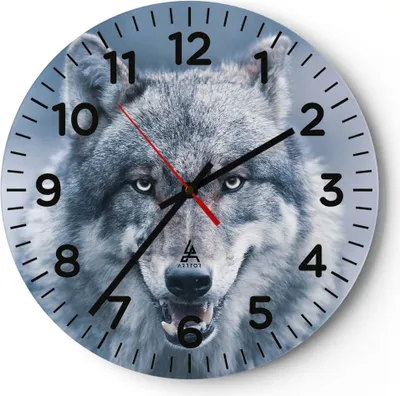 Produktbild von Wanduhr - Rund - Glasuhr - Wolf Raubtier Wildheit - 40x40cm - Schleichendes Uhrwerk - Lautlos - zum Aufhängen bereit - Dekoration Modern - Wanddekoration aus Glas - C4AR40x40-5073
