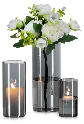 Glas-Zylindervasen 3er-Set 10/15/20 cm grau