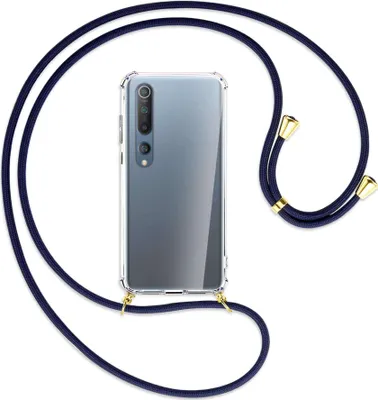 Produktbild von Handykette Backcover-Schutzhülle mit Band (Metall goldfarben) für Xiaomi Mi 10 (Pro) - dunkelblau