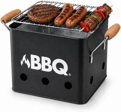 Produktbild von Tragbarer Grill, mattschwarz, 28,5 x 15,5 cm, Minigrill, Holzkohle, Balkon, Camping, Picknick, verchromter Grill + Tablett Zink . . . . . . . . . . . . . . . . . . . . . . . . . . . . . . . . . . . . . . . . . . . . . . . . . . . . . . . . . . . . .