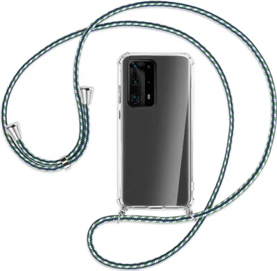 Produktbild von Handykette Backcover-Schutzhülle mit Band (Metall silberfarben) für Huawei P40 Pro Plus - grün/blau/weiß