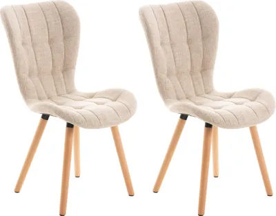 Produktbild von CLP 2er Set Esszimmerstuhl Elda mit robustem Holzgestell creme Material Stoff