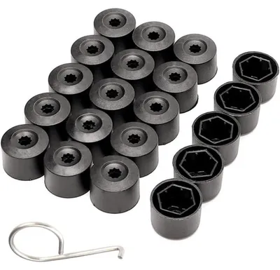 Produktbild von INF Radmutterkappen-Diebstahlschutz-Set (16 Sechskant + 4 Runde + Werkzeug) – schwarz Nylon & PP, kompatibel mit Volkswagen-Modellen