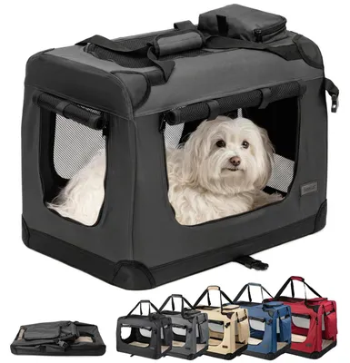 Faltbare Haustier-Transportbox 60x42x44 cm, Schwarz, bis 12 kg