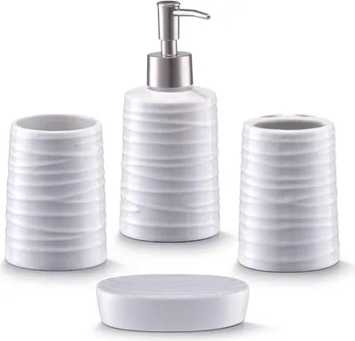 Image de Zeller Set d'accessoires de salle de bain, 4 pcs., blanc, céramique