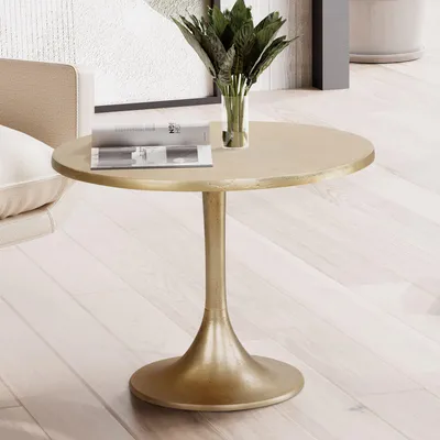 Image de FineBuy Table basse design ronde 60 cm Métal doré - Table de salon dorée en aluminium - Table d'appoint ronde fabriquée à la main pour le salon