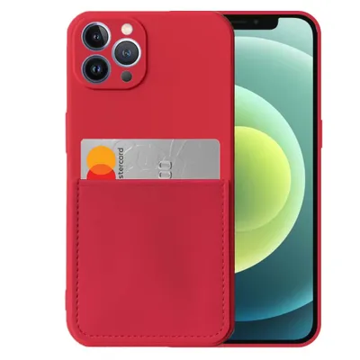 Obrázek produktu pro Silikonové pouzdro Smartphonica pro iPhone 12 Pro s držákem na karty a měkkým vnitřkem - červené