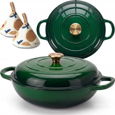 Obrázok produktu pre Smaltovaný liatinový hrniec plochý 30 cm 3 l HAGE zelený