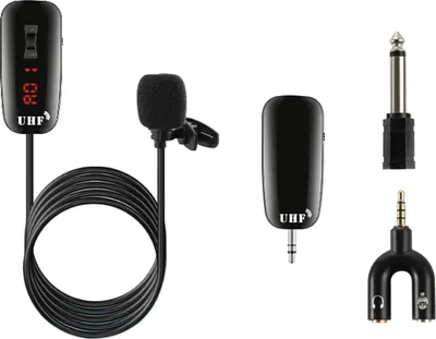 Obrázok produktu pre UHF klopový bezdrôtový mikrofón na živé vysielanie, vysielač a prijímač, dosah 50 m, kompatibilný s videokamerou, smartfónom, notebookom a PC