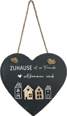 Produktbild von Schiefer-Herzanhänger "Zuhause" 15x15cm. Dekoherz Schiefertafel