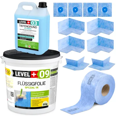 Produktbild von Dicht-Set Spezial Flussigfolie 25kg Abdichtung Bad Balkon Dusche LEVEL+ SET70