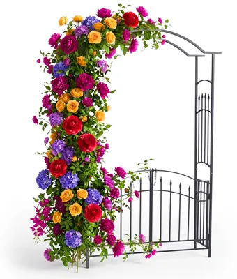 Produktbild von Relaxdays Rosenbogen Metall, Rundbogen mit Tor, HxBxT: 216 x 140 x 40 cm, Rankbogen mit Doppeltür, dekorativ, schwarz