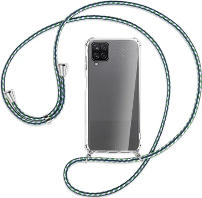 Produktbild von Handykette Backcover-Schutzhülle mit Band (Metall silberfarben) für Samsung Galaxy A12 - grün/blau/weiß