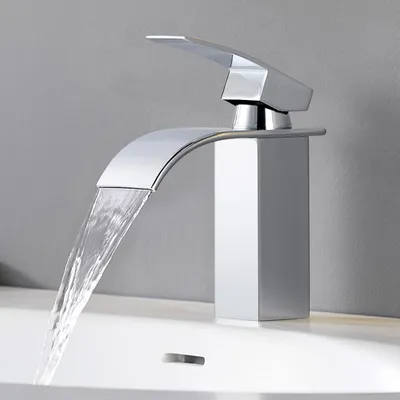 Produktbild von Cecipa Wasserfall Wasserhahn Bad Chrom Waschtischarmatur, Wasserfall Design Einhebelmischer Waschbeckenarmatur Rostfreier Stahl Wasserhahn kurz