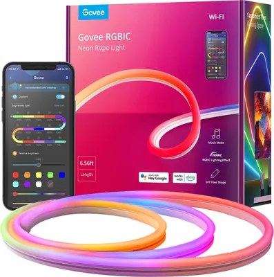 Produktbild von Govee RGBIC LED Neon Lichtschlauch Silikon, Weiß, 2m, 1,7x0,7cm, für Wand- & Möbelbeleuchtung, Smart Home, App, Siri, Google, Alexa, 50.000 Std., IP67