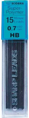 Produktbild von Ecobra Feinminen 0,7 mm, HB, passend für alle Druckbleistifte, Röhrchen à 15 Minen, schwarz