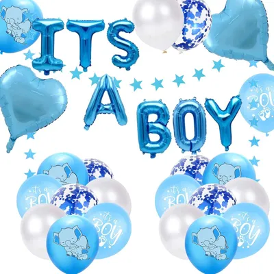 Produktbild von Baby Shower Dekoration Jungen, 25 Stück, Blau, Folienballons, Elefanten Fußabdruck, Gender Reveal