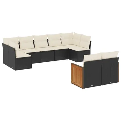 Produktbild von vidaXL 9-tlg. Garten-Sofagarnitur mit Kissen Schwarz Poly Rattan