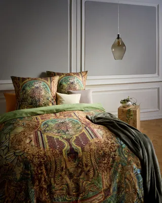 Produktbild von Fleuresse Mako-Satin Bettwäsche 135x200 Leo Ornamente grün gelb braun 114463-03