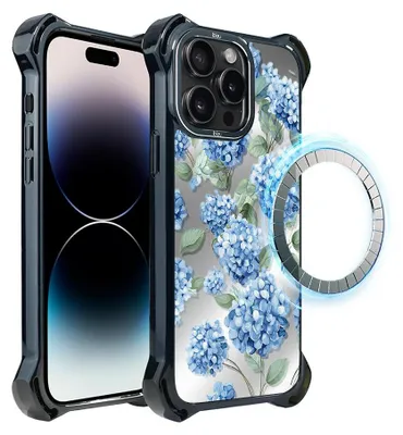 Produktbild von Schutzhülle für das iPhone 14 Pro Max, MagSafe-kompatibel, verstärkte Ecken, schwarz, Hortensienblüten
