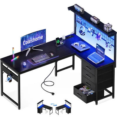 Productafbeelding van Gamingbureau hoekbureau - L-vorm - 130 x 100 cm - 4 laden - Zwart