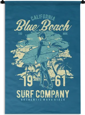 Produktbild von MuchoWow® Wandteppich Wandbehang Surfbrett - Strand - Palme - Vintage 60x90 cm Tapisserie Dekoration Wandtuch - Foto-Teppich - Abwaschbar