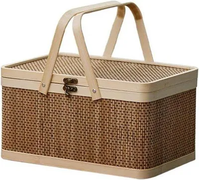 Immagine prodotto di Cestino da picnic Bambooe - cestino della spesa naturale con coperchio - 30 x 20 x 16 cm