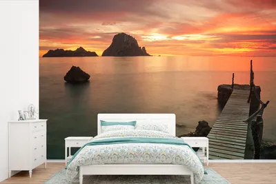 Produktbild von MuchoWow® Fototapete für Wohnzimmer oder Schlafzimmer Wandtapete Vinyl Motivtapete Sonnenuntergang auf Ibiza - 390x260 cm - Papiertapete