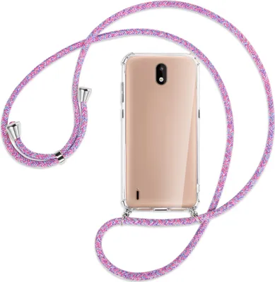 Produktbild von Handykette Backcover-Schutzhülle mit Band (Metall silberfarben) für Nokia 1.3 - lila/rosa/blau
