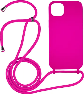 Produktbild von Handyhülle Schwarz mit Handykette Band für IPhone 15 Plus Silikon Schutzhülle Case Umhängen Crossbody