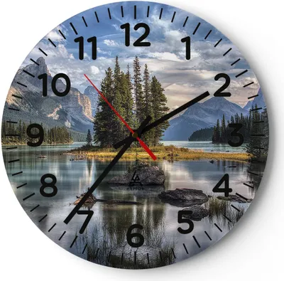 Produktbild von Wanduhr - Rund - Glasuhr - See Landschaft Natur - 40x40cm - Schleichendes Uhrwerk - Lautlos - zum Aufhängen bereit - Dekoration Modern - Wanddekoration aus Glas - C4AR40x40-4133