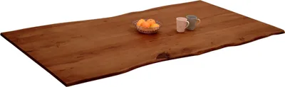 Produktbild von Tischplatte 120 x 80 cm | Akazienholz massiv | Nussbaumfarben | Echte Baumkante | Pflegeleichtes Unikat für DIY-Ideen | geeignet für Esstische, Arbeitsflächen & Bartische