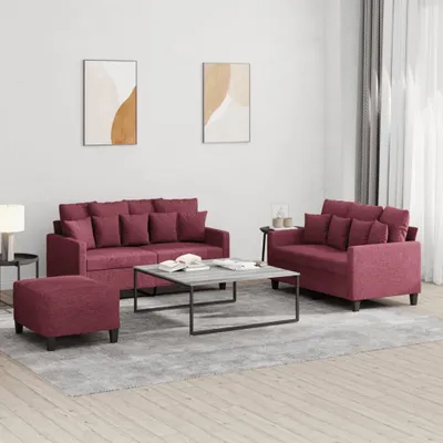 Produktbild von Maison Exclusive - 3-tlg. Sofagarnitur mit Kissen Weinrot Stoff