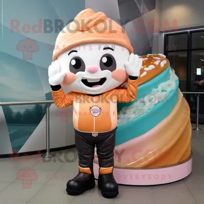 Productafbeelding van Peach Cupcake mascotte REDBROKOLY kostuum karakter gekleed met een Moto-jas en mutsen