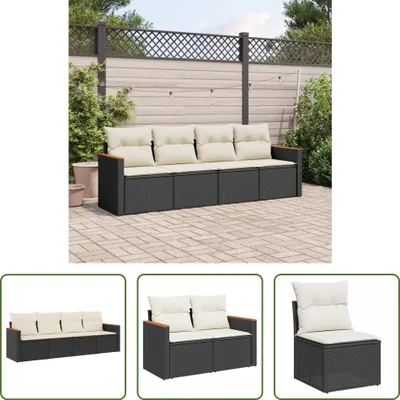 Produktbild von The Living Store 4-tlg. Garten-Sofagarnitur mit Kissen Schwarz Poly Rattan